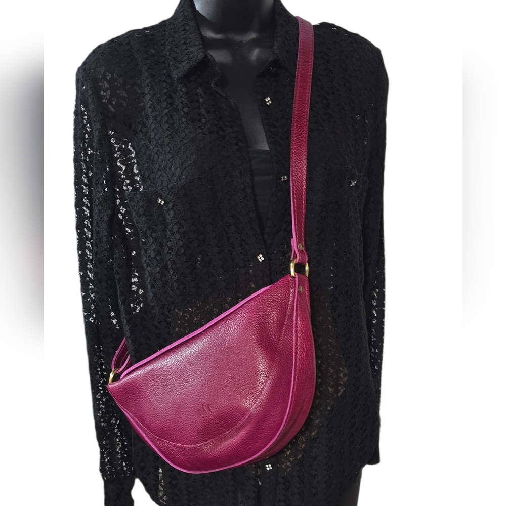 Portland Leather Wine Red Crescent Crossbody Bag - Picture 9 of 10